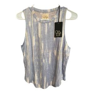 Chaser Women's Blue and Cream Striped Tank Top S